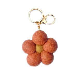 Felt Flower Keychain Bag Charm - Vintage Petals - Rust