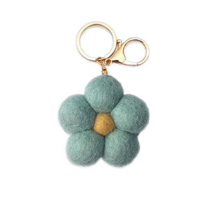 Felt Flower Keychain Bag Charm - Vintage Petals - Turquoise