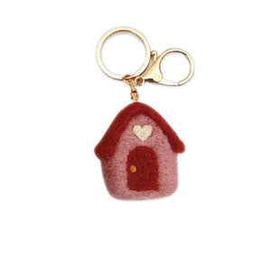 Felt Flower Keychain Bag Charm - House - Pink