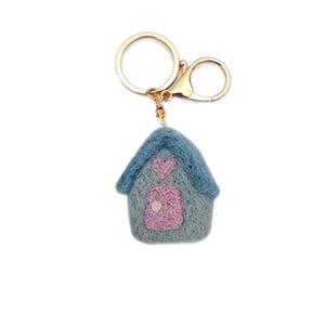 Felt Flower Keychain Bag Charm - House - Blue