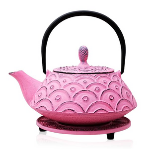 Cast Iron Teapot - Blush Pink Fan - Red Sparrow Tea Company