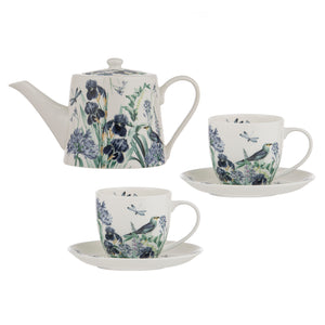 Ashdene - Iris Garden White Teapot & 2 Teacup Set