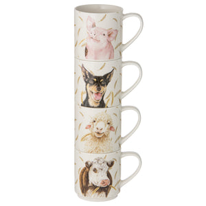 Ashdene - Farmyard Faces Stackable Mugs 4pk