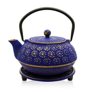 Cast Iron Teapot - Blossom Blue & Gold 600ml
