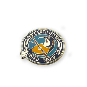 Bridget Farmer - Enamel Pin - Certified Bird Nerd - Red Sparrow Tea Company