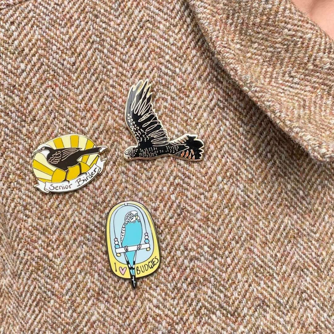 Bridget Farmer - Enamel Pin - Senior Birder - Red Sparrow Tea Company