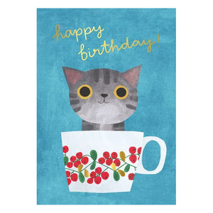 Birthday Card - Foil Teacup Kitten