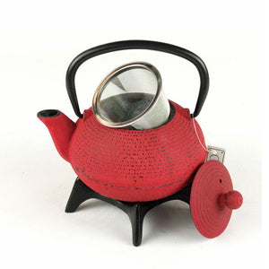 Cast Iron Teapot - Red With Trivet Stand - 500ml