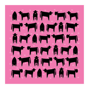 Red Tractor Designs - Cotton Hanky - Angus on Pink