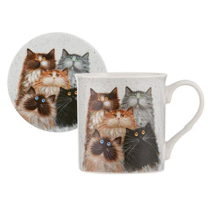 Ashdene - Kim's Cats 'Fluffy Five' Mug & Coaster Set
