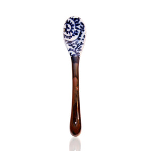 Japanese Ceramic Spoon - Kosome - Blue Spiral - Red Sparrow Tea Company