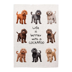 Linen Tea Towel - Dogs - 'Life is better with a Cockapoo'