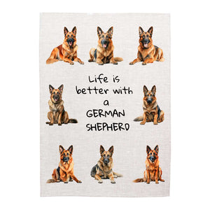 Linen Tea Towel - Dogs - 'Life is better with a German Shepherd'