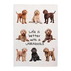 Linen Tea Towel - Dogs - 'Life is better with a Labradoodle'