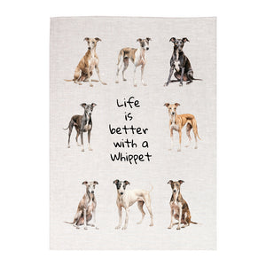 Linen Tea Towel - Dogs - 'Life is better with a Whippet'