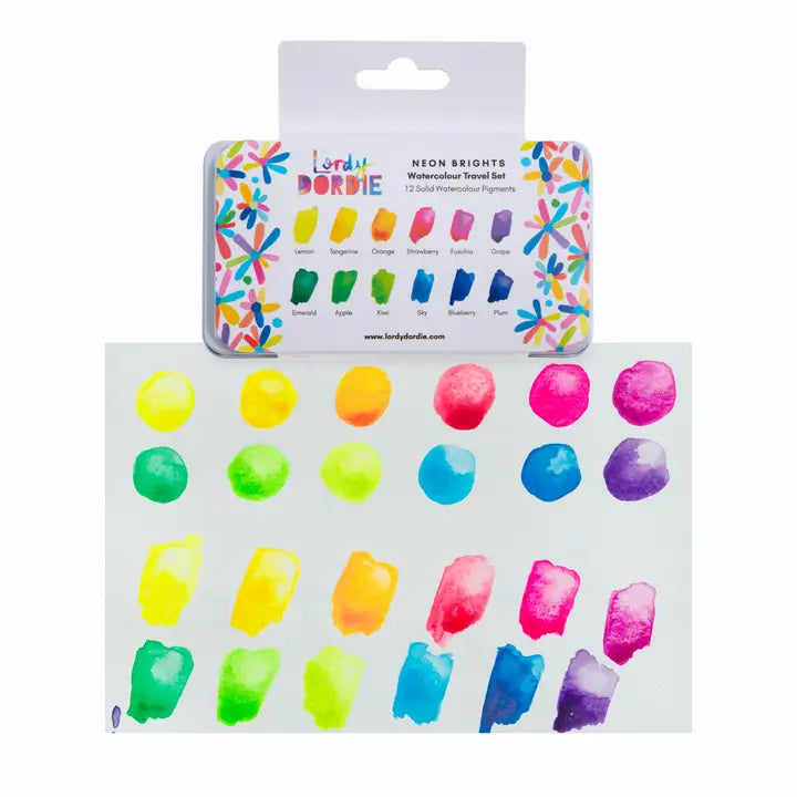 Lordy Dordie - Neon Brights - Watercolour Travel Paint Set