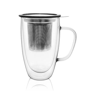 Double Wall Glass Infuser Mug - Black