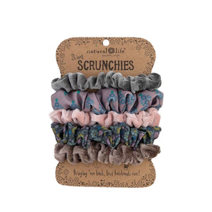 Natural Life - Mixed Scrunchies - Set of 5 Grey