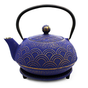 Cast Iron Teapot - Nami Navy Blue & Gold 900ml