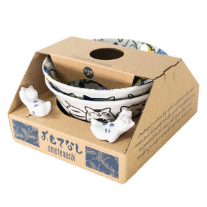 Omotenashi - Purrfect Party Gift Set - 2 Bowls & 2 Chopstick Rests