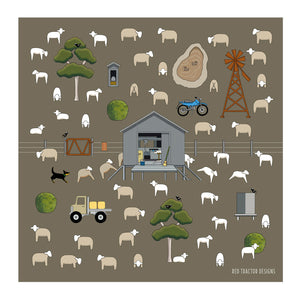 Red Tractor Designs - Cotton Hanky - Shearing Time