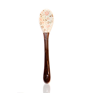 Japanese Ceramic Spoon - Takuya - Small Orange Flowers - Red Sparrow Tea Company