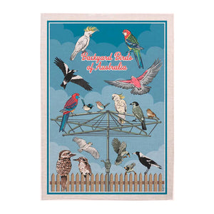 Linen Tea Towel - Backyard Birds of Australia