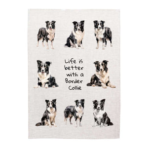 Linen Tea Towel - Dogs - 'Life is better with a Border Collie'