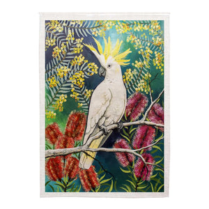Linen Tea Towel - Australian Birds & Flora - Cockatoo