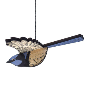 Bridget Farmer ~ Hanging Wooden Mobile - Fairy Wren - Red Sparrow Tea Company