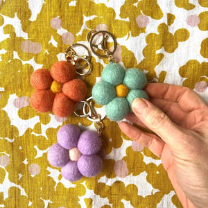 Felt Flower Keychain Bag Charm - Vintage Petals - Rust