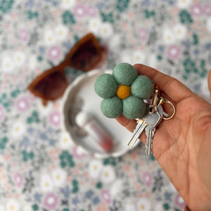 Felt Flower Keychain Bag Charm - Vintage Petals - Turquoise