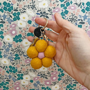 Felt Flower Keychain Bag Charm - Spring Bloom - Yellow