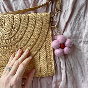 Felt Flower Keychain Bag Charm - Spring Bloom - Pink