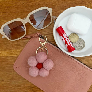 Felt Flower Keychain Bag Charm - Spring Bloom - Pink
