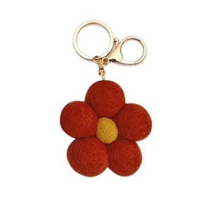 Felt Flower Keychain Bag Charm - Spring Bloom - Deep Red