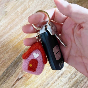 Felt Flower Keychain Bag Charm - House - Pink