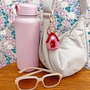 Felt Flower Keychain Bag Charm - House - Pink