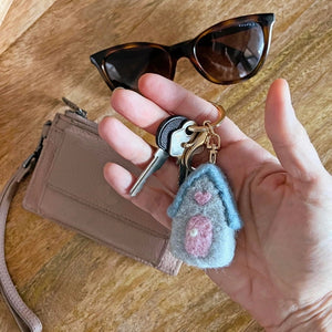 Felt Flower Keychain Bag Charm - House - Blue