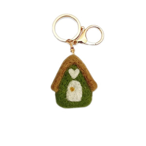 Felt Flower Keychain Bag Charm - House - Green