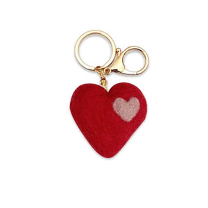 Felt Heart Keychain Bag Charm - Red