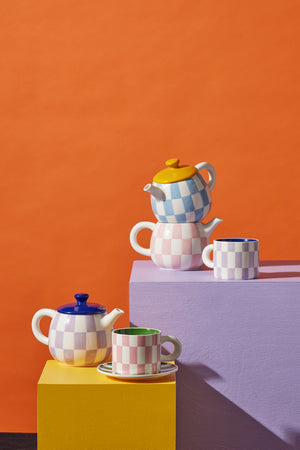Emporium - Check Mug & Plate Set - Lilac & Navy
