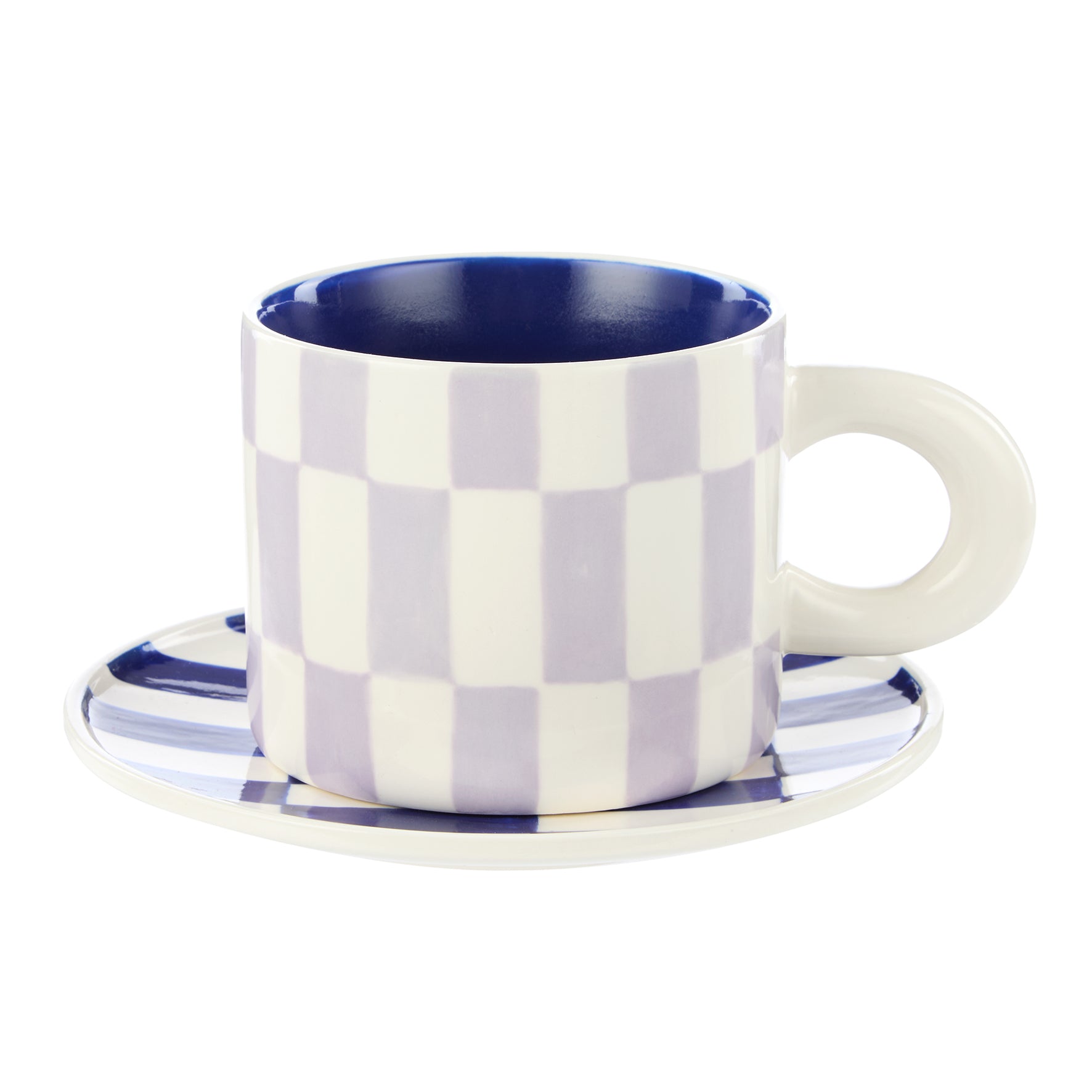 Emporium - Check Mug & Plate Set - Lilac & Navy