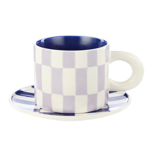 Emporium - Check Mug & Plate Set - Lilac & Navy