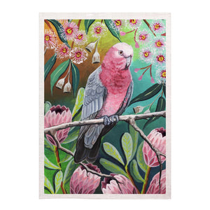 Linen Tea Towel - Australian Birds & Flora - Galah