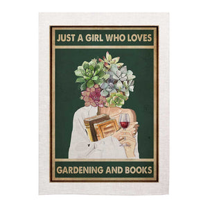 Linen Tea Towel - Gardening and Books