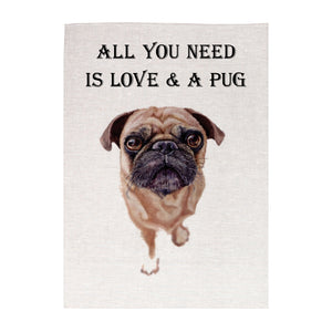 Linen Tea Towel - Dogs - Love and a Pug