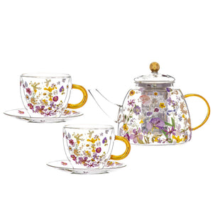 Ashdene - Pressed Flowers - Glass Teapot & Teacup Set