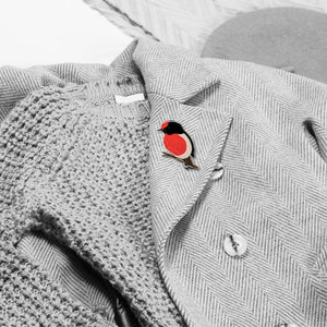 Selatan Brooch - Australian Red-Capped Robin