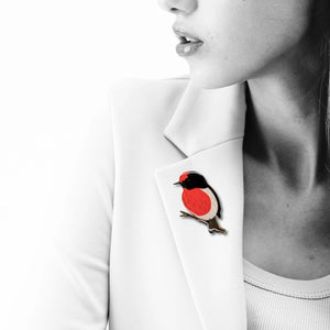Selatan Brooch - Australian Red-Capped Robin